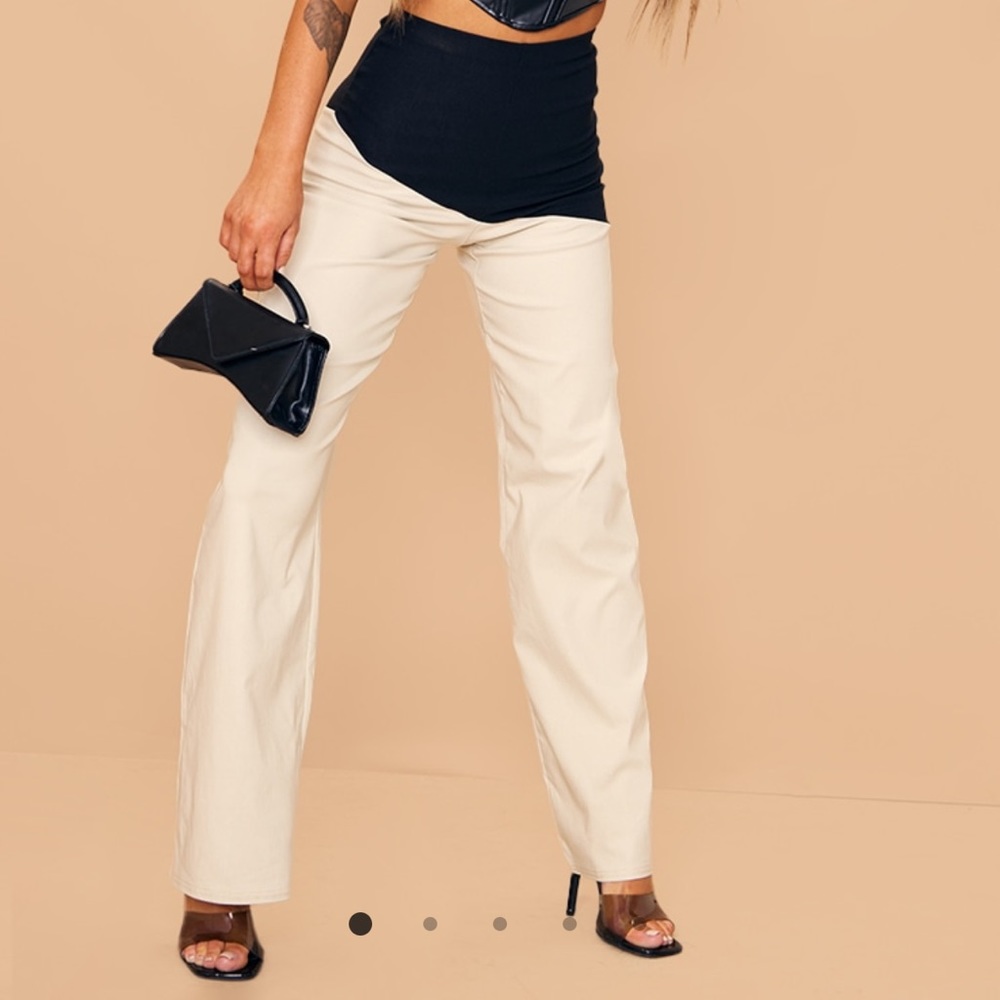 Stone Stretch Woven Contrast Panel Wide Leg Pants
